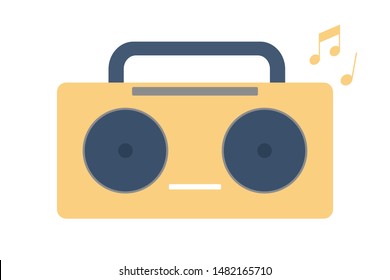 Tape recorder icon. Retro music player, stereo sound. Vintage design element. Isolated vector illustration in flat style