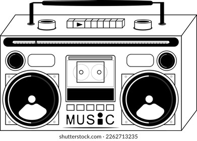 Tape recorder linear icon. Retro boom box.  Old Retro Media Music and Radio Player. Vintage boombox.