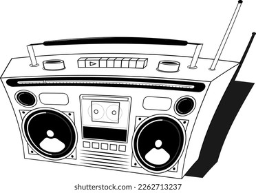 Tape recorder linear icon. Retro boom box.  Old Retro Media Music and Radio Player. Vintage boombox.