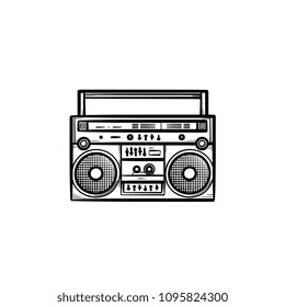 Grabador de cinta con el icono del doodle dibujado a mano de la radio. Ilustración vectorial vintage de la música de audio portátil y el concepto de sonido para impresión, web, móviles e infografías aisladas en fondo blanco.