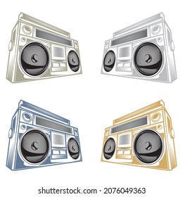 Tape Recorder Vector Illustration. Retro Portable Stereo Radio Cassette Player Isolated On A White Background
