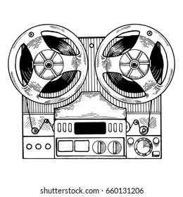 Tape recorder vector illustration. Scratch board style imitation. Hand drawn image.