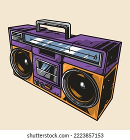 Tape recorder vintage sketch colorful with round speakers and cassette compartment for audio recordings or music vector illustration