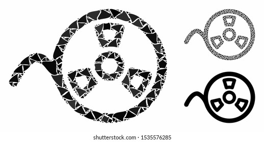 Tape reel mosaic of rugged elements in variable sizes and shades, based on tape reel icon. Vector humpy elements are organized into collage. Tape reel icons collage with dotted pattern.