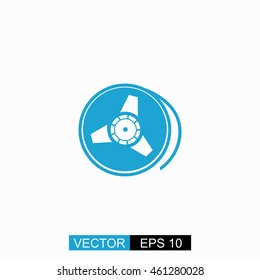 Tape reel vector. Isolated blue icon on white background.