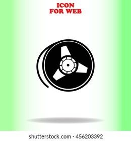 Tape reel web icon. Black illustration on white background