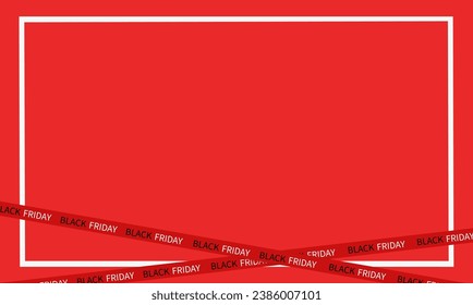 Tape ribbon Black Friday Sale with Light on red background. Vector illustration..