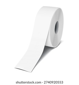 Tape roll. Mock-up. White blank ribbon on bobbin. Realistic 3d vector mockup. Template for design