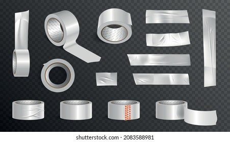 Tape Roll Pieces Realistic Transparent Set With Packaging Symbols Isolated Vector Illustration