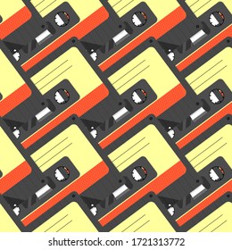 Сassette tape seamless pattern. Vector