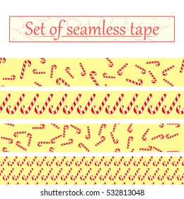 tape set Christmas. Seamless pattern of candy sticks.