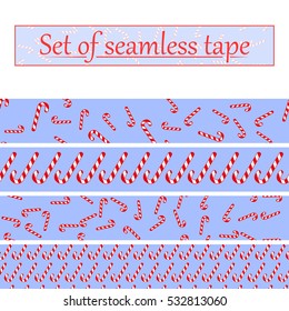 tape set Christmas. Seamless pattern of candy sticks.