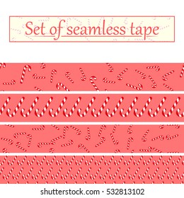 tape set Christmas. Seamless pattern of candy sticks.