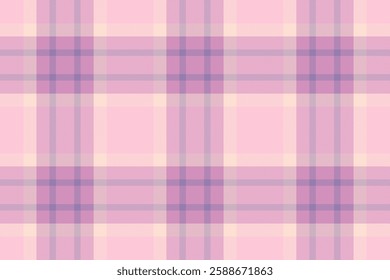Tape texture plaid pattern, romantic vector seamless tartan. Ragged fabric textile background check in light and pink colors palette.