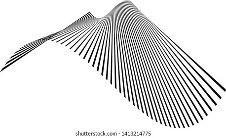 Tape-art. Black Wavy lines on white background. Vector illustration. Psychedelic stripes 