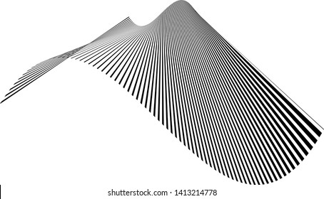 Tape-art. Black Wavy lines on white background. Vector illustration. Psychedelic stripes 