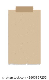 Taped vintage brown torn paper illustration template. Recycled memo note paper with adhesive tape.