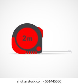 Tape-line isolated on the white background. Vector illustration. Red measure roulette. Roulette construction symbol.