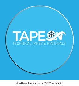 Diseño Corporativa del logotipo de TAPEON para la industria de las cintas técnicas y de los materiales en fondo azul cian