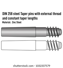 Taper pins with external thread and constant taper lengths from zinc steel