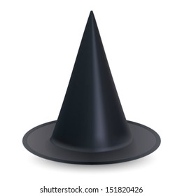 Tapered black witch hat for Halloween party, vector illustration isolated on white background