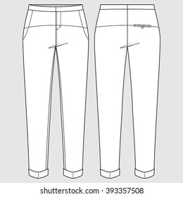 Tapered Cigarette Trousers, Pants. Fashion Illustration, CAD, Technical Drawing, Specification Drawing, Pen Tool, Editable.