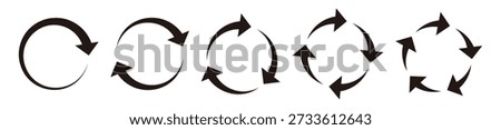 Tapered Circular Arrow Set with 1 to 5 Arrows, Rotation and Cycle Process Icons