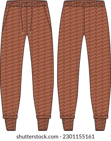 Tapered Jogger bottom Pants design flat sketch vector illustration, Track pants concept with front and back view, Sweatpants for running, jogging, fitness, and active wear pants design.
