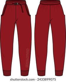 Tapered Jogger bottom Pants design flat sketch vector illustration, Track pants concept with front and back view, Sweatpants for running, jogging, fitness, and active wear pants design.