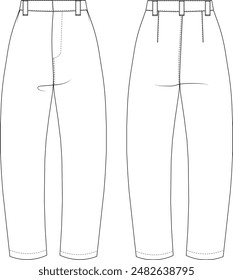 tapered trouser pant technical drawing flat sketch template cad mockup fashion woman denim jeans cad flat, fashion template, apparel template, technical drawing