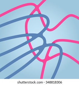 Tapes background. Abstract tapes background. Crossing tapes. Nodes in the intersections of tapes. Tapes background 3d. Tapes background on different levels. Overlapping abstract tapes background.