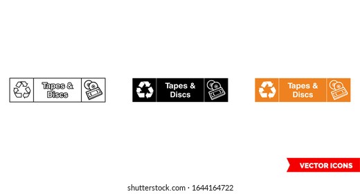 Tapes and discs landscape waste recycling sign icon of 3 types: color, black and white, outline. Isolated vector sign symbol.