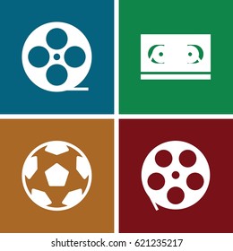 Tapes icons set. set of 4 tapes filled icons such as movie tape