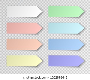 Tapes paper. Post sticky note isolated. Set of paper stickers with shadow on transparent background. Vector illustration.