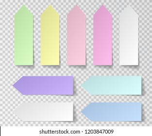 Tapes paper. Post sticky note isolated. Set of paper stickers with shadow on transparent background. Vector illustration.