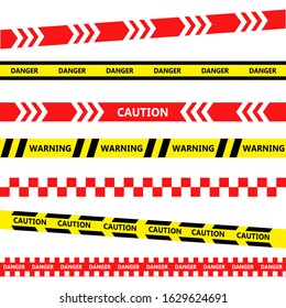 Tapes with the word caution, danger and warning. Caution tapes. Danger tapes. Police tape. Vector.