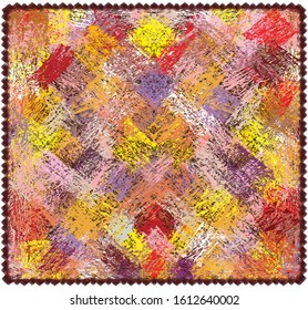 Tapestry with colorful diagonal grunge striped pattern and zigzag fringe isolated on white