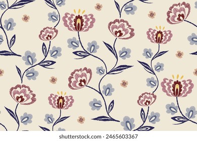 Tapestry floral pattern vintage ethnic boho batik design embroidery Ikat texture seamless wallpaper background border vector illustration. 
