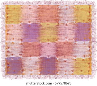 Tapestry with grunge striped weave square elements in pastel colors and fringe