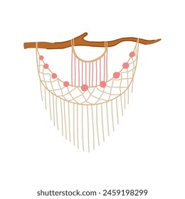tapestry macrame wall hanging cartoon. scandinavian woven, shelf chair, wood frame tapestry macrame wall hanging sign. isolated symbol vector illustration