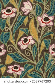 Tapestry seamless floral pattern. Vintage print for rugs, pillows, home decor. Grunge texture.