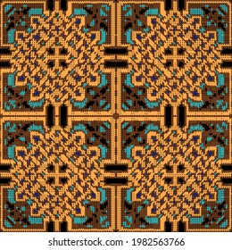 Tapestry seamless pattern. Vector textured modern background. Repeat dotted abstract backdrop. Grunge embroidery celtic style ornaments. Tribal ethnic decorative hound tooth design. Endless texture.