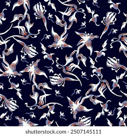 Tapestry style leaves and flowers pattern. Retro style flowers. Perfect for stamping fabrics and various surfaces. Ready to repeat and color.All over design. vector