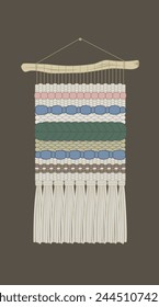 A tapestry weaving wall hanging. Elegant handmade home decoration. Vector illustration.