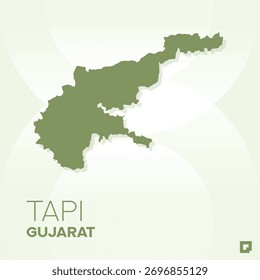 Tapi District Map, Gujarat, India – Editable Vector Outline.