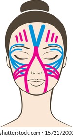 Kinesiology face taping concept vector portrait