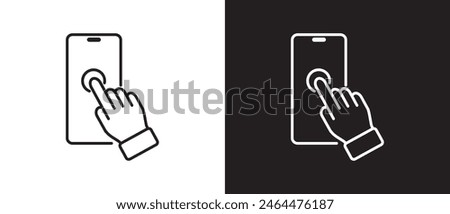 Taping smartphone icon, Finger touch smartphone gesture icon. Modern outline style icons. Hand touch gesture vector illustration on black and white background.