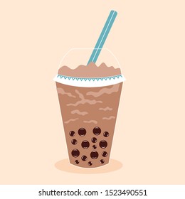 Tapioca Ball Tea. Coffee drink cocktail. Plastic glass with a straw. Vector editable illustration