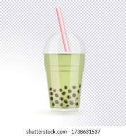 Tapioca black pearls bubble milk tea isolated on transparent background. Taiwanese tea-based drink with chewy tapioca ball. The Bubble Tea is Taiwanese famous and popular drink. 3d vector illustration