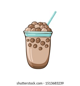 Tapioca black pearls for bubble tea isolated on white background. Vector illustration of tapioca ball or boba. Boba tea, bubble tea, milk tea, Taiwanese drink. Hand drawn Doodle. 